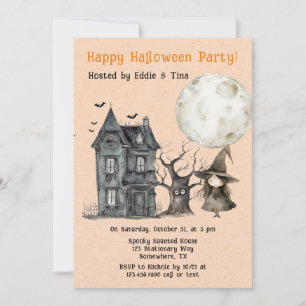 Haunted House Witch Spooky Halloween fest Inbjudningar
