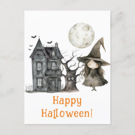 Haunted House Witch Spooky Witch Halloween Vykort
