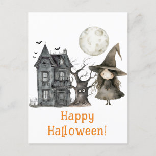 Haunted House Witch Spooky Witch Halloween Vykort