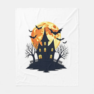 Haunted House with Bats – Spooky Halloween Tee Fleecefilt