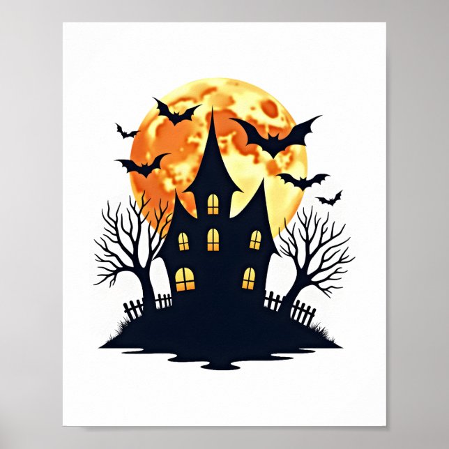 Haunted House with Bats – Spooky Halloween Tee Poster (Framsidan)