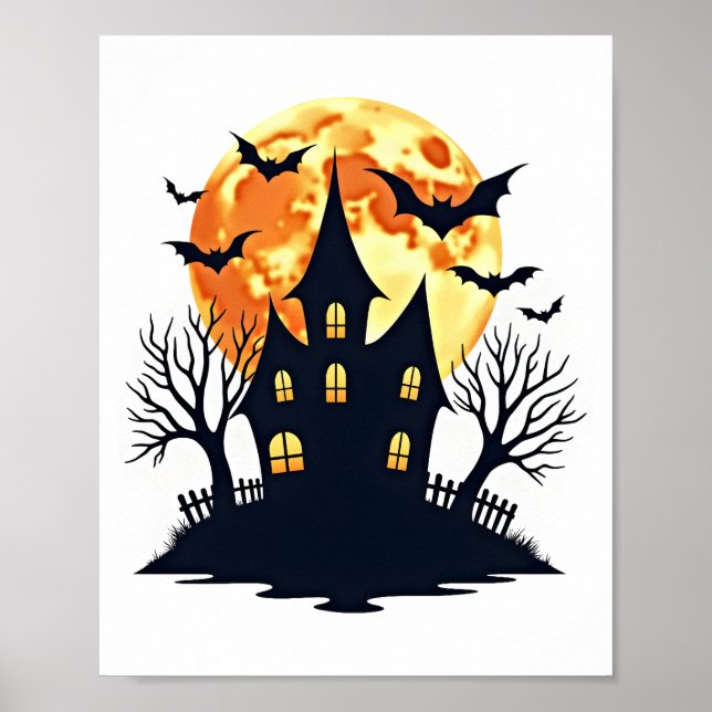Haunted House with Bats – Spooky Halloween Tee Poster (Framsidan)