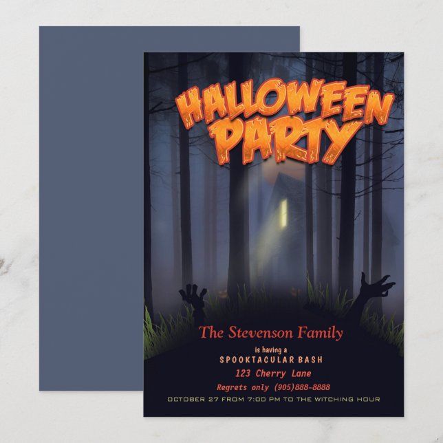 Haunted house zombie-dans Halloween fest Inbjudningar (Fram/baksida)