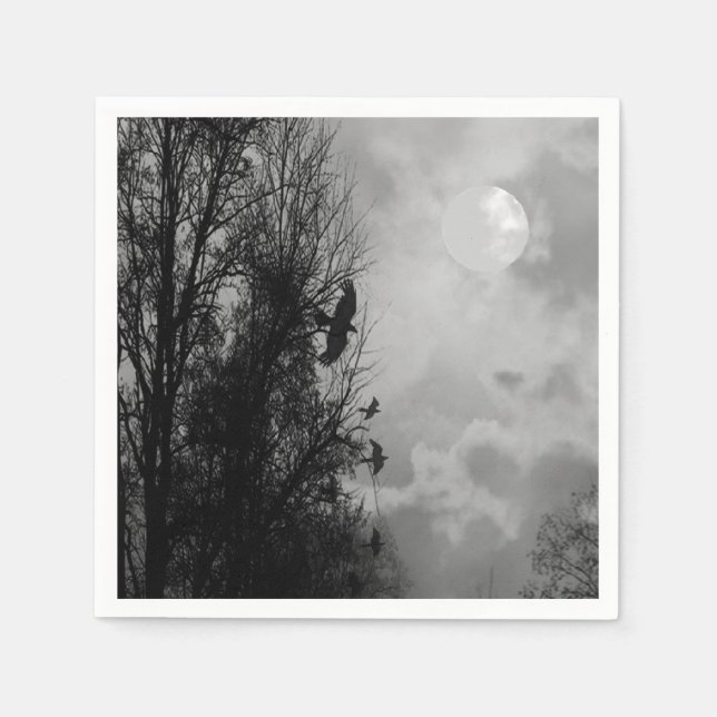 Haunted Måne med Ravens Halloween Napkin Pappersservett (Framsidan)