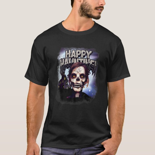 Haunted Mansion Creepy Skeleton Walking Zombie Cos T Shirt (Framsida)
