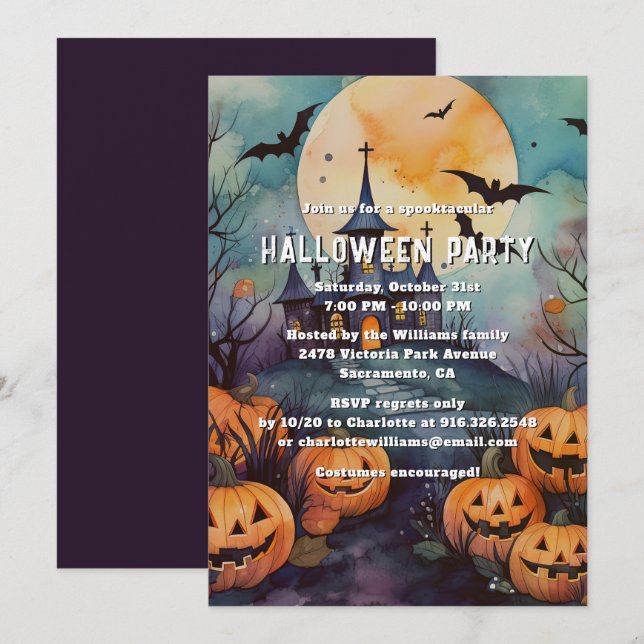 Haunted Mansion Jack O'Lanternes Halloween fest Inbjudningar (Fram/baksida)