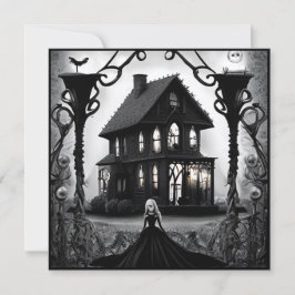 Haunted Mansion och Gothic Woman Halloween Inbjudningar