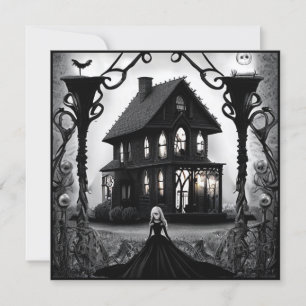 Haunted Mansion och Gothic Woman Halloween Inbjudningar