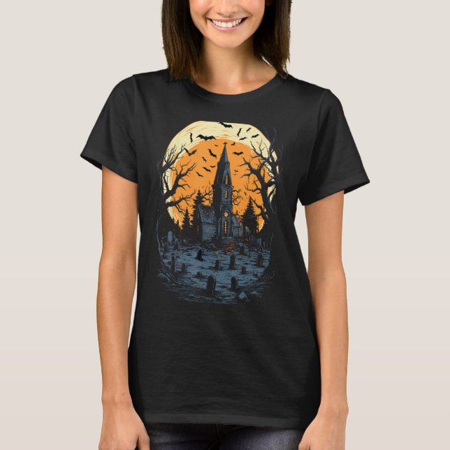 Haunted Mansion Spooky Halloween T Shirt (Framsida)