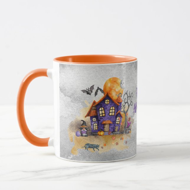 Haunted Purple Gnome House With Ghost Bats & Cats  Mugg (Vänster)