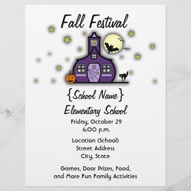 Haunted Schoolhouse School Halloween Fallfestival Reklamblad (Framsidan)