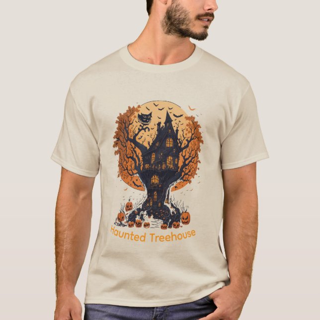 Haunted Treehouse Halloween Manar-Shirt T Shirt (Framsida)