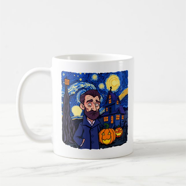 Haunted Van Gogh Scene - Gothic Starry Halloween N Kaffemugg (Vänster)