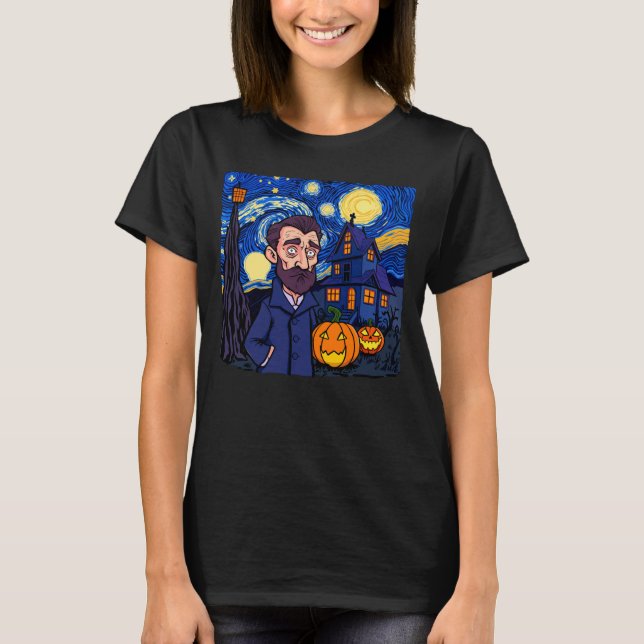 Haunted Van Gogh Scene - Gothic Starry Halloween N T Shirt (Framsida)