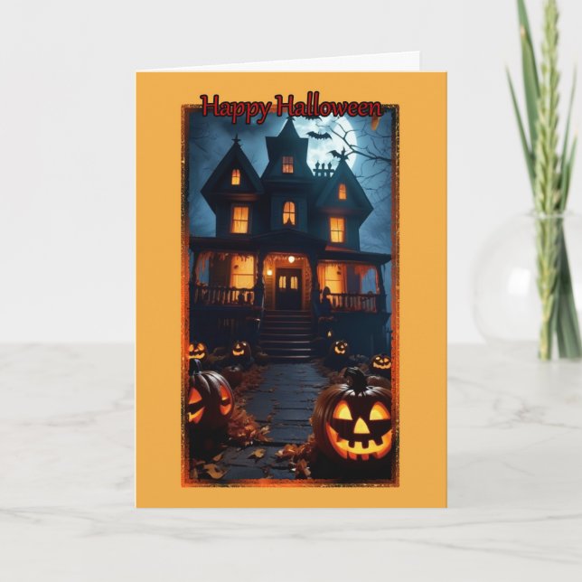 Haunted Victorian House Halloween Card Kort (Framsida)
