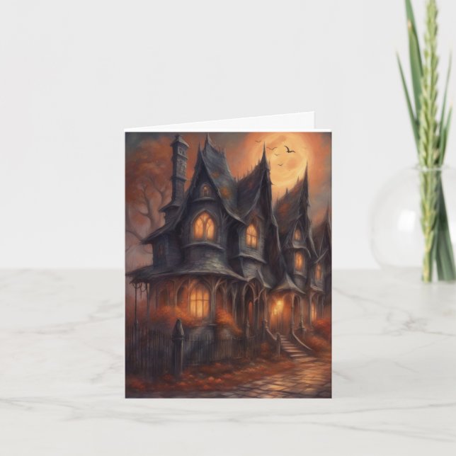 Haunted Victorian House Halloween-omedelbar nedlad Kort (Framsida)