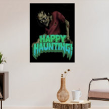 Haunted Zombie on Lycklig Haunting Halloween Poste