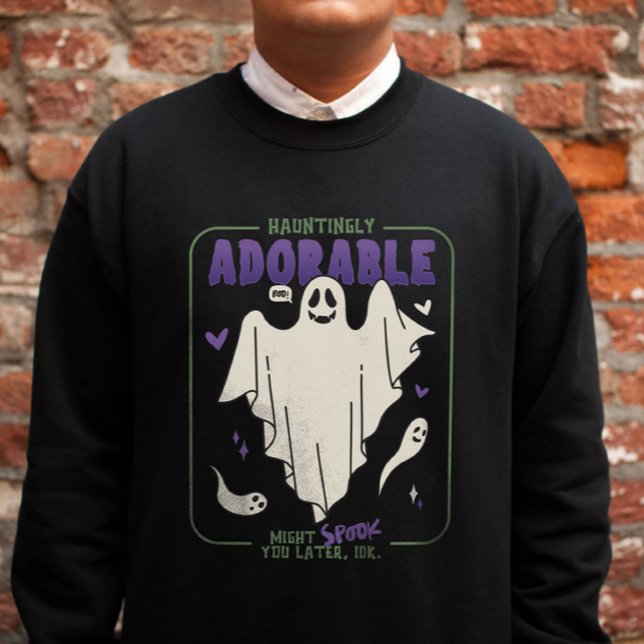 Hauntely Adworthy Funny Halloween Ghost Ord Lång Ärmad Tröja (Hauntingly Adorable Funny Halloween Sayings Sweatshirt)