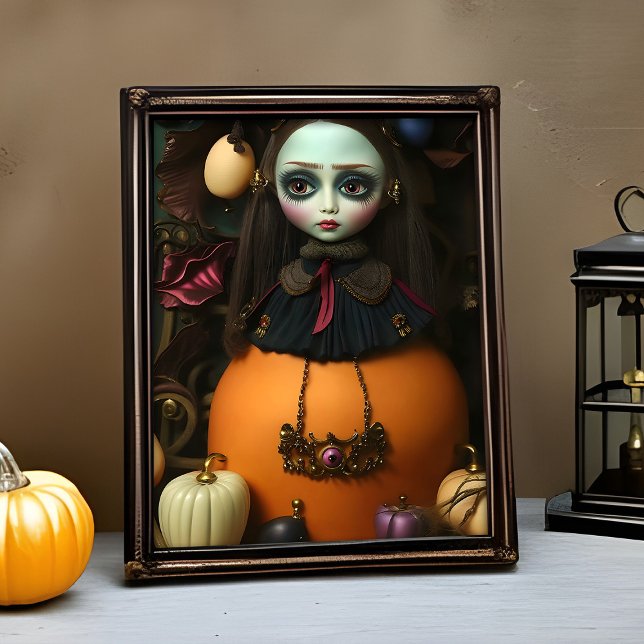 Haunting Bevackert Creepy Doll Porträtt Halloween Poster (Haunting Halloween doll portrait for spooky gallery wall decor)