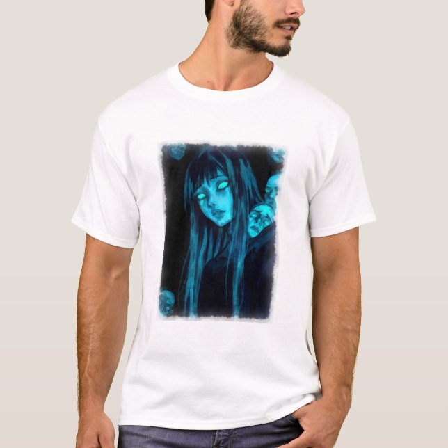 Haunting Blue Gaze Etheral Woman med Ghokostes T Shirt (Framsida)