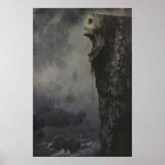 Haunting Cliff Skull Art Printable, Gothic Poster