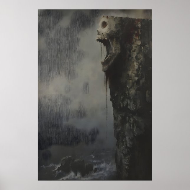 Haunting Cliff Skull Art Printable, Gothic Poster (Framsidan)