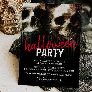 Haunting Skull Ansikte Halloween fest Inbjudningar