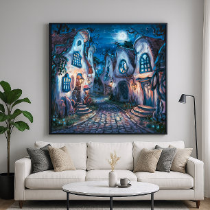 Haunting Village - Creepy Town Illustration Stil Poster