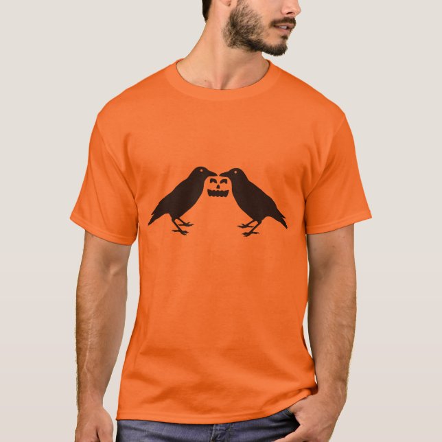 Hauntingly Cute: Crows with Pumpkin & Hidden Ghost T Shirt (Framsida)