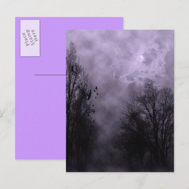 Haunween Violet Mist Himmel med Ravens Vykort (Fram/baksida)