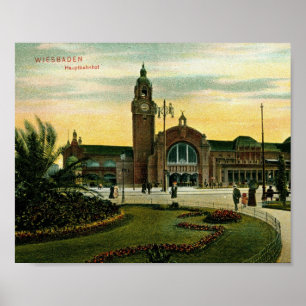 Hauptbahnhof, Wiesbadem, Tyskland Vintage Poster