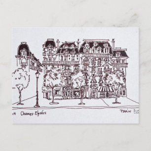 Haussmann-arkitektur   Champs Elysees, Paris Vykort