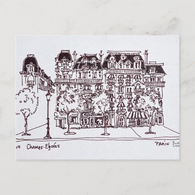 Haussmann-arkitektur | Champs Elysees, Paris Vykort (Framsida)