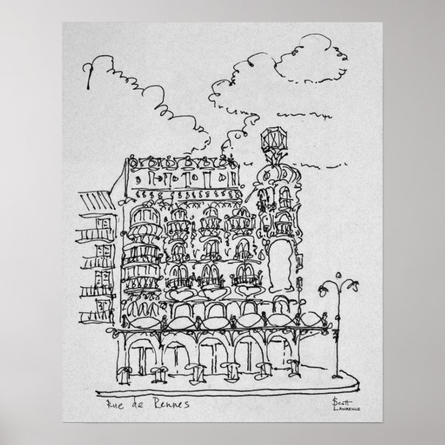 Haussmann Byggnad | Rue de Rennes, Paris Poster (Framsidan)