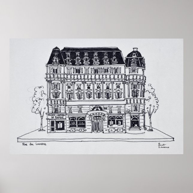 Haussmannarkitektur | Rue du Louvre, Paris Poster (Framsidan)