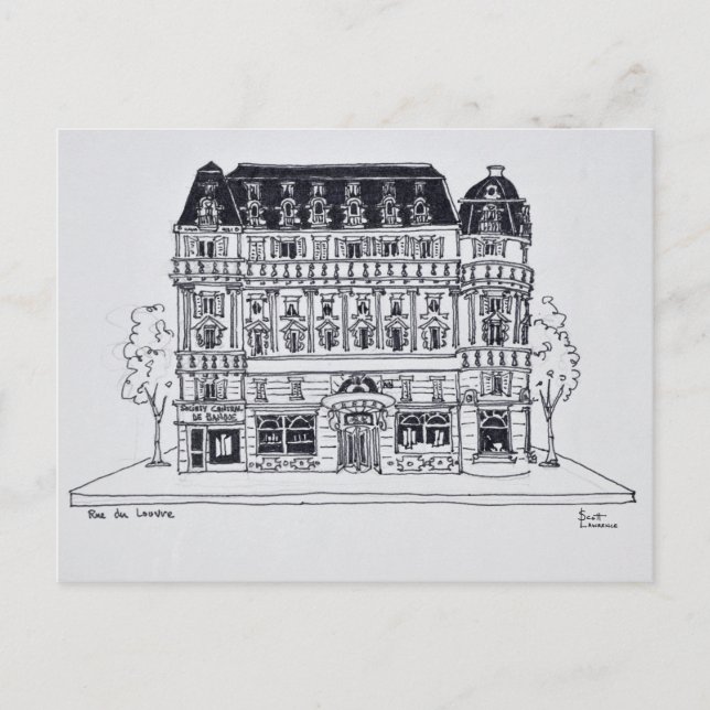 Haussmannarkitektur | Rue du Louvre, Paris Vykort (Framsida)