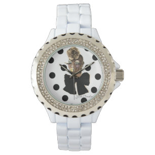 HAUTE-polkaen pricker klockaRhinestonevit Armbandsur
