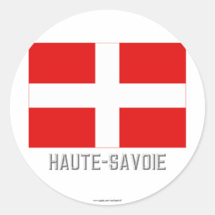 Haute-Savoie flagga med namn Runt Klistermärke