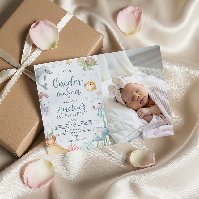 Hav 1-års födelsedags fotoinbjudan inbjudningar (Skapare uppladdad)