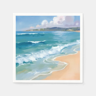 Hav Aquarell Vågor Blått Hav Kustmålning Pappersservett