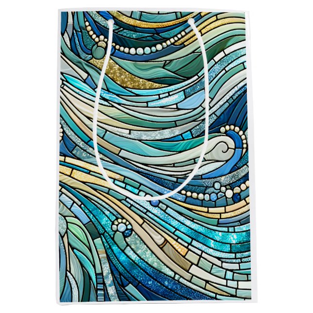 Hav av vågor Teal Mosaic Finkonst (Framsidan)