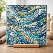 Hav av vågor Teal Mosaic Finkonst
