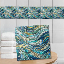 Hav av vågor Teal Mosaic Finkonst
