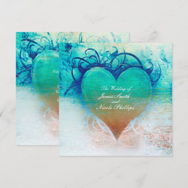 Hav Blå Hjärtat Strand Tropiska Inbjudningar (Fram/baksida)