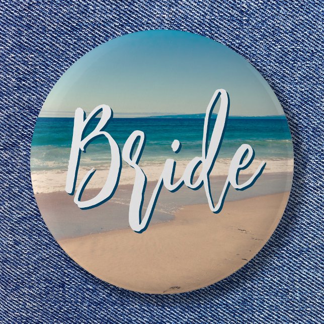 Hav Blå Scenisk Strand Foto Brud Knapp (Ocean Blue Scenic Beach Photo Bride Button)