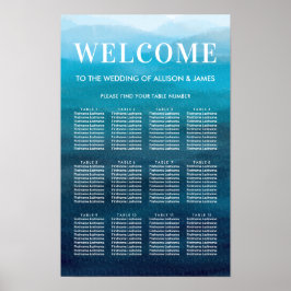 Hav Blå Vågor Akvarell Bröllop Placeringsplan Poster
