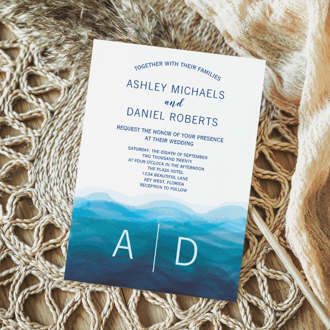 Hav Blå Vågor Akvarell Bröllopsinbjudan Inbjudningar (Skapare uppladdad)