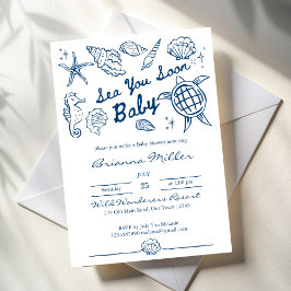 Hav dig snart snigelskal strand pojke baby shower inbjudningar