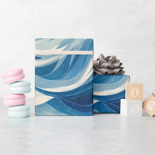 Hav Djupblå Flöde Vitt Abstrakt Mönster Presentpapper (Baby Shower)
