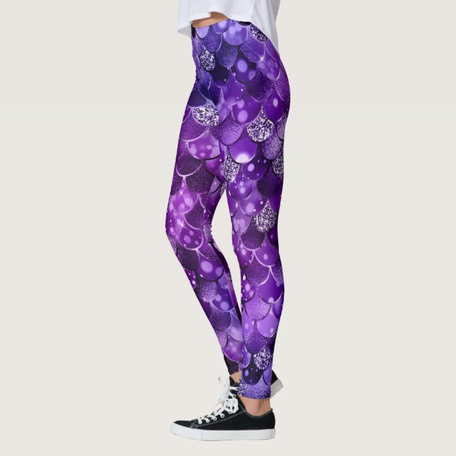 Hav Glamour Färgglada Fiskfjäll Mönster Leggings (Vänster)